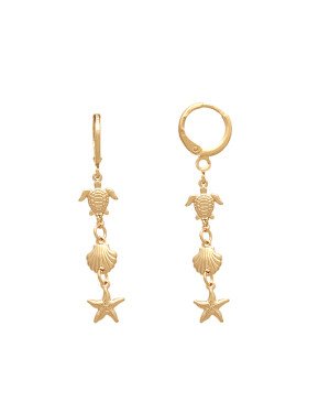 Brinco Argolinha c/ Tartaruga Concha Estrela do Mar  - 00 - 11mm x 46mm - 2.51gr