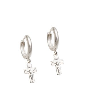 Brinco AG Argolinha Fundida c/ Cruz 10mm c/ Cristo  - G6 - 13mm x 24mm - 2.29gr