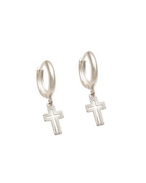 Brinco AG Argolinha Fundida c/ Cruz 10mm Vazada Diamantada  - G6 - 13mm x 24mm - 2.19gr