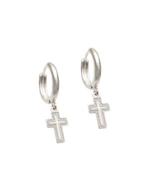 Brinco AG Argolinha Fundida c/ Cruz Borda Bolinhas e Meio Lisa  - G6 - 11mm x 24mm - 2.41gr