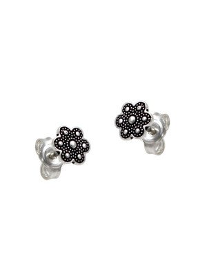 Brinco AG (Envelhecido) Flor 7mm Estampada Bolinhas  - G5 - 7mm x 7mm - 0.98gr