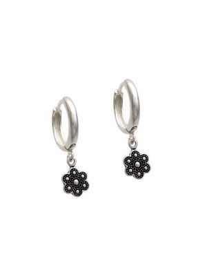 Brinco AG (Envelhecido) Argola Fundida p/ Flor Estampada Bolinhas  - G6 - 13mm x 24mm - 2.38gr