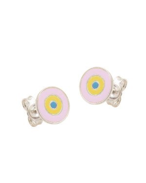 Brinco Ag Olho Grego 9mm (Rosa Claro/Amarelo/Azul Claro) - G5 - 9mm x 9mm - 1.35gr