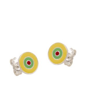 Brinco Ag Olho Grego 9mm (Amarelo/Verde/Rosa Escuro) - G5 - 9mm x 9mm - 1.38gr