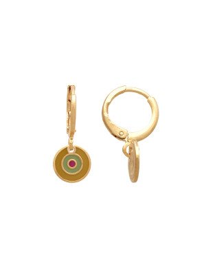 Brinco Argolinha Olho Grego (Amarelo/Verde/Rosa Escuro) - 00 - 12mm x 22mm - 1.66gr