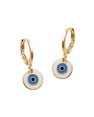 Brinco Argolinha p/ Olho Grego c/ Resina (Branco/Azul/Preto) - 00 - 12mm x 22mm - 1.65gr