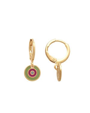 Brinco Argolinha Olho Grego (Verde/Rosa Escuro/Azul Claro) - 00 - 12mm x 22mm - 1.66gr