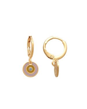 Brinco Argolinha Olho Grego  (Rosa Claro/Amarelo/Azul Claro) - 00 - 12mm x 22mm - 1.64gr