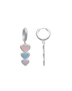 Brinco AG Argolinha Fundida p/ 3 Coracoes (Rosa/Azul/Lilas) - G6 - 10mm x 35mm - 3.95gr