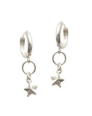 Brinco AG Argolinha Fundida c/ Estrela Dupla Diamantada  - G6 - 12mm x 26mm - 2.44gr