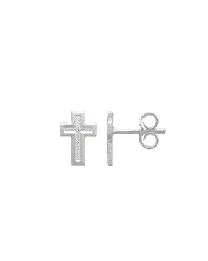 Brinco Ag  Cruz 10mm Borda Lisa Meio c/ Bolinhas - G5 - 7mm x 10mm - 0.91gr