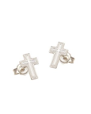 Brinco Ag Cruz 10mm Borda c/ Bolinhas Meio lisa  - G5 - 7mm x 10mm - 0.85gr