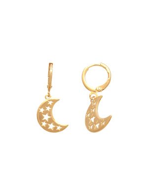 Brinco Argola Lua c/ Estrelas Vazadas  - 00 - 7mm x 30mm - 2.06gr