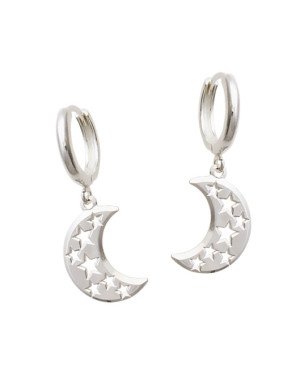 Brinco Ag Argola 13mm Lua c/ Estrelas Vazadas  - G6 - 7mm x 30mm - 3.23gr
