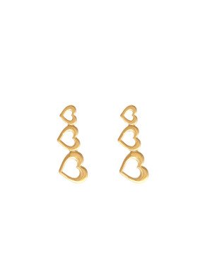 Brinco Pino 3 Coracoes Vazados Borda Lisa - 00 - 10mm x 25mm - 1.38gr