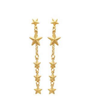 Brinco Pino c/ 5 Estrelas Diamantadas 1 Corrente  - 00 - 10mm x 54mm - 2.30gr