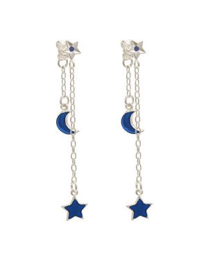 Brinco Ag Estrela c/2 Pedaco De Corrente 1 Lua 1 Estrela p/ Resina - G5 - 6mm x 58mm - 2.36gr