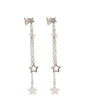 Brinco Ag Pino c/ Estrelas Variadas 2 Pedacos De Corrente - G3 - 8mm x 65mm - 2.82gr