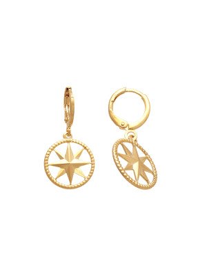 Brinco Argola c/ Medalha Rosa Dos Ventos Vazada  - 00 - 15mm x 30mm - 2.33gr