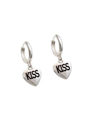 Brinco Ag Argola c/ Coracao "Kiss" p/ Resina - G6 - 10mm x 25mm - 3.17gr