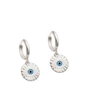 Brinco ag Argola Olho Grego Diamantado (Branco Azul Preto) - G6 - 13mm x 20mm - 3.73gr