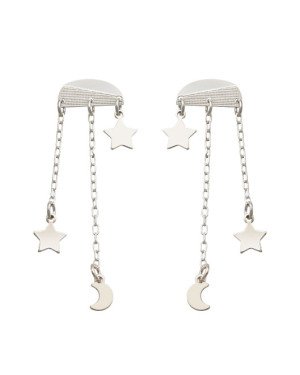 Brinco AG  c/ 2 Correntes 2 Estrelas 6mm 1 Lua P.Q - G3 - 15mm x 55mm - 3.01gr