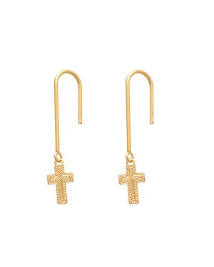 Brinco Gancho Cruz 10mm Borda Bolinhas E Meio Liso - 00 - 7mm x 35mm - 1.08gr