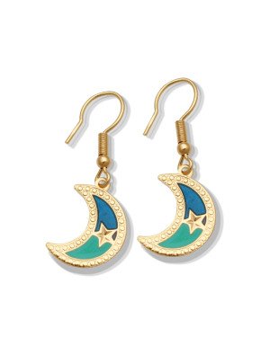 Brinco Gancho c/ Lua  Estrela (Azul Bandeira/Verde Pastel) - 00 - 15mm x 33mm - 1.73gr