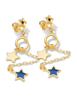 Brinco Estrela 1 Corrente Pendurada 2 Estrelas 1 Redondo - 00 - 10mm x 67mm - 2.74gr