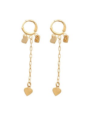 Brinco Argolinha c/ 3 Coracoes Estampados 1 Corrente  - 00 - 12mm x 57mm - 2.47gr