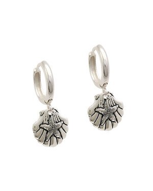 Brinco AG Argolinha Concha c/ Estrela Do Mar (Envelhecido) - G6 - 13mm x 27mm - 3.78gr