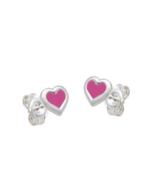 Brinco AG Coracao Mini Estamp Borda Lisa (Rosa escuro novo) - G5 - 6mm x 6mm - 0.74gr