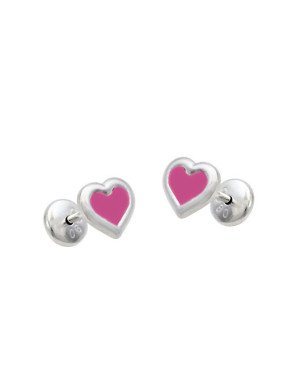 Brinco AG Fixo Coracao Mini Estamp Borda Lisa (Rosa escuro novo - G5 - 6mm x 6mm - 0.87gr