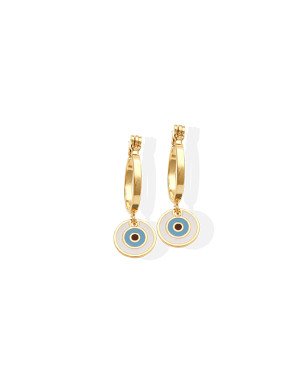 Brinco  Argola 13mm c/ 1 Olho Grego (Branco/Azul/Preto) - 00 - 13mm x 24mm - 1.62gr