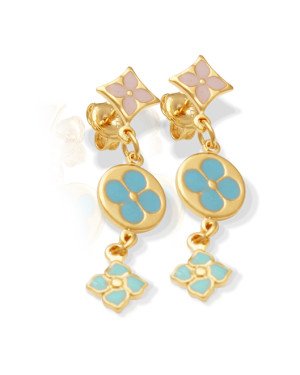 Brinco 3 Flores p/ Resina (Rosa/Azul/Verde) - 00 - 9mm x 36mm - 2.26gr