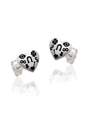 Brinco AG Coracao Estampado Amuletos da Sorte  - G3 - 8mm x 7mm - 0.94gr