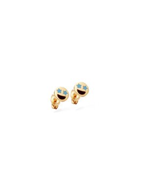 Brinco Emoji Sorridente c/ Estrela (Estrela Azul/Boca Preta) - 00 - 6mm x 6mm - 0.78gr
