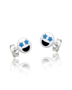 Brinco AG Emoji Sorridente c/ Estrela (Estrela Azul/Boca Preta) - G5 - 6mm x 6mm - 0.77gr