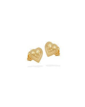 Brinco Coracao 10mm Trancado Borda Bolinhas  - 00 - 11mm x 10mm - 1.33gr