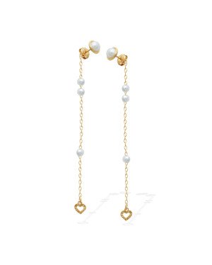 Brinco Cabuchao p/ Corrente 3 Perolas 1 Coracao Diamantado - 00 - 8mm x 96mm - 2.30gr
