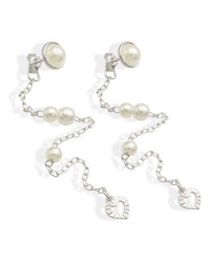 Brinco AG Cabuchao p/ Corrente 3 Perolas 1 Coracao Diamantado - G3 - 8mm x 96mm - 2.49gr