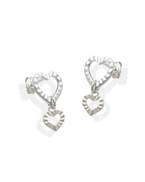 Brinco AG 2 Coracoes Diamantados Vazados  - G3 - 11mm x 18mm - 1.46gr