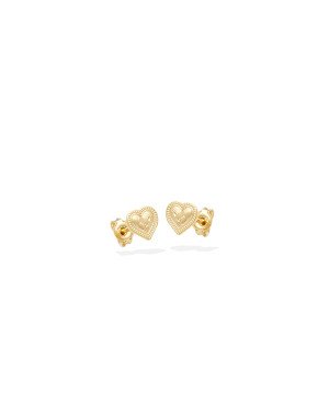 Brinco Coracao Trancado c/ Borda de Bolinhas  - 00 - 6mm x 6mm - 0.63gr