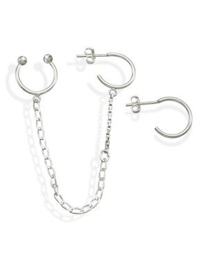 Brinco AG (1 Lado) Argola c/ Corrente e Piercing  (1 Lado) Argola  - G6 - 12mm x 114mm - 1.82gr