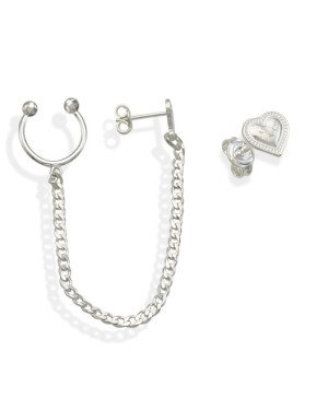 Brinco AG 1/2 Par Coracao 1/2 Par Coracao Corrente e Piercing  - G6 - 11mm x 102mm - 1.80gr