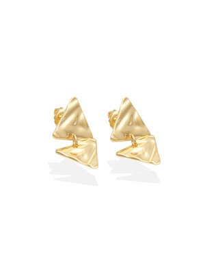 Brinco c/ 2 Triangulos 13mm Textura Organica S/ Vazar  - 00 - 12mm x 25mm - 1.96gr