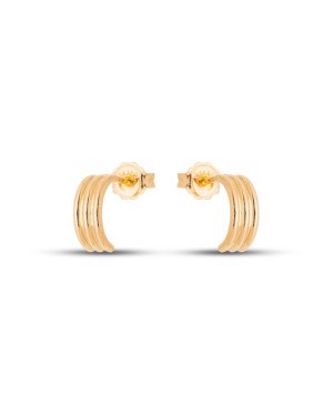 Brinco Meia Argola Usinada 12x5 c/ 3 Faixas Lisas - 00 - 12mm x 5mm - 1.30gr