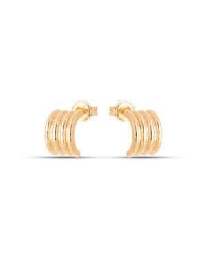 Brinco Meia Argola Usinada 11x7 c/ 4 Faixas Lisas - 00 - 11mm x 7mm - 2.49gr