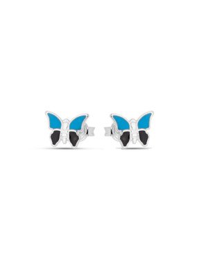 Brinco AG Borboletinha Estampada p/ Resina (Azul e Preto) - G6 - 8mm x 6mm - 0.77gr