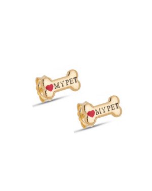 Brinco Ossinho "My Pet" c/ Coracao (Preto e Vermelho) - 00 - 6mm x 10mm - 1.06gr